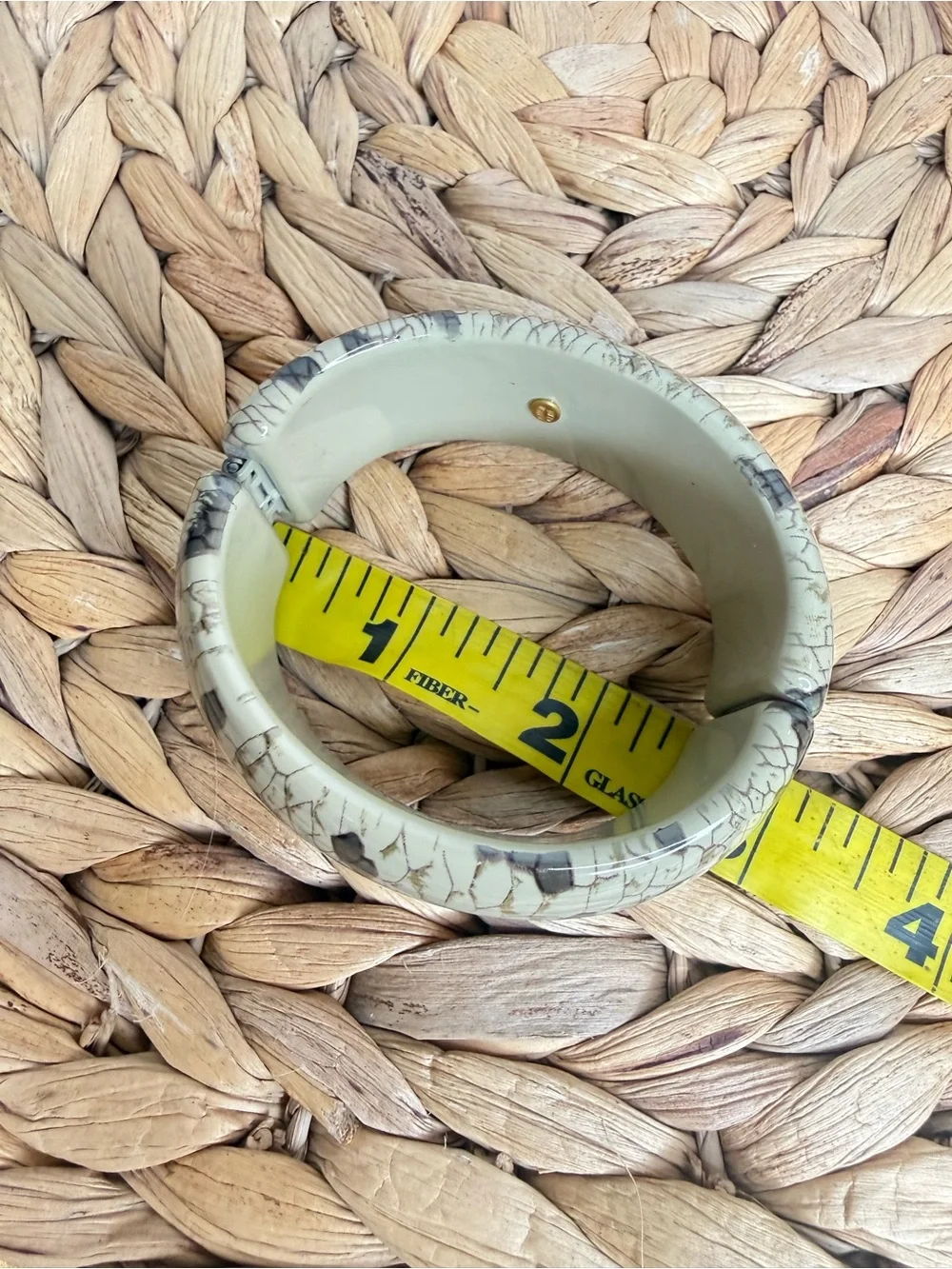 Vintage Kenneth Jay Lane Bangle Snake Python Print Cream Gray Patterned Bracelet